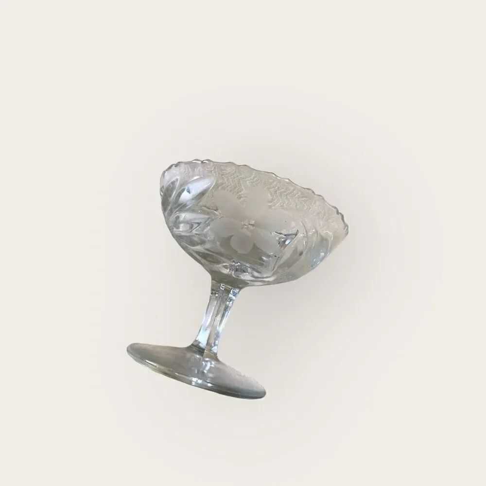 Beautiful Vintage Crystal Etched Floral Candy Compote Pedestal Dish
